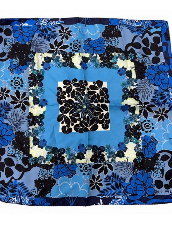 Etro Accessories - ETRO Milano Blue Floral Silk Twill Pocket Square Mini Scarf 16x16 Made In Italy